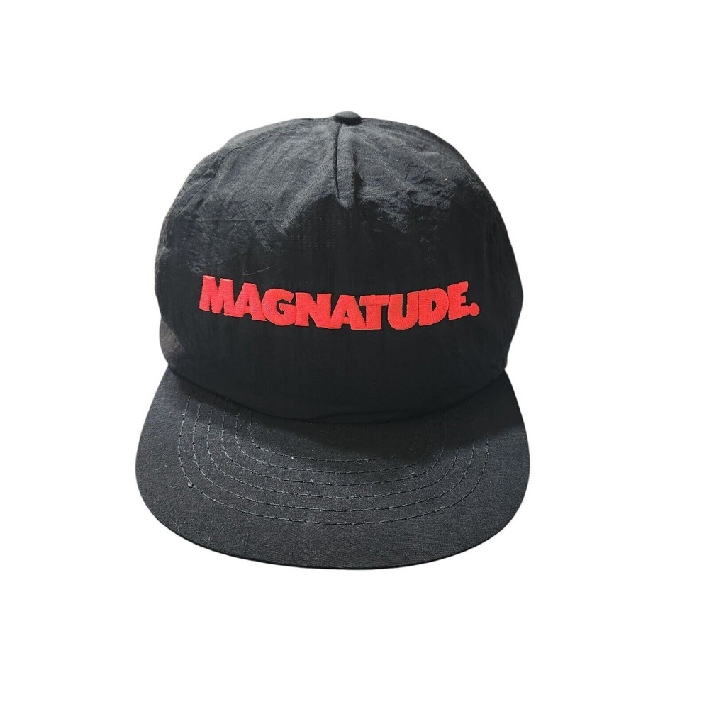 Magnatude Embroidered Logo Black Nylon Snapback Hat Flat Brim‎ Mens Cap